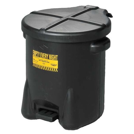 Oily Waste Can, 10 gal, Black, Polyethylene, 18 in Height, Foot Operated Self-Closing MPN:935FLBLK
