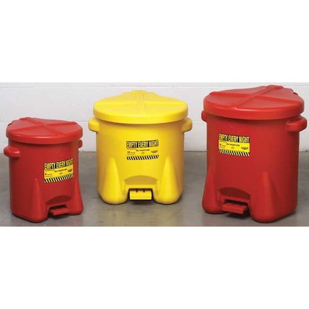 Oily Waste Can, 10 gal, Yellow, Polyethylene, 18 in Height, Foot Operated Self-Closing MPN:935FLY