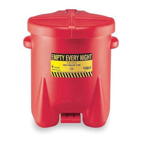 Oily Waste Can, 14 gal, Red, Polyethylene, 21 in Height, Foot Operated Self-Closing MPN:937FL