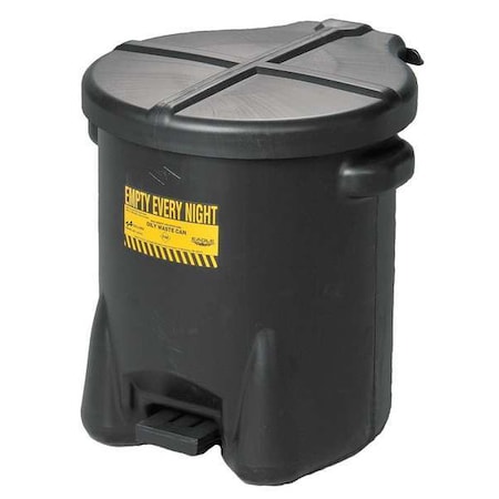 Oily Waste Can, 14 gal, Black, Polyethylene, 21 in Height, Foot Operated Self-Closing MPN:937FLBLK
