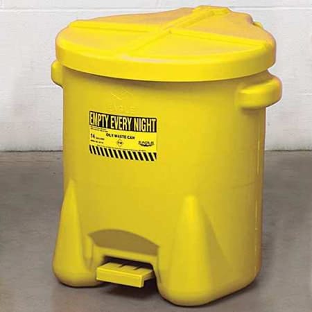 Oily Waste Can, 14 gal, Yellow, Polyethylene, 21 in Height, Foot Operated Self-Closing MPN:937FLY