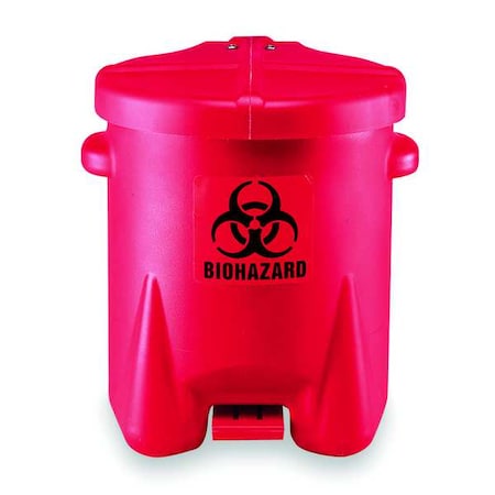 Biohazard Step On Waste Can, 6 Gallon Capacity, Polyethylene, Red, 13 1/2 in Width x 16 in Height MPN:943BIO