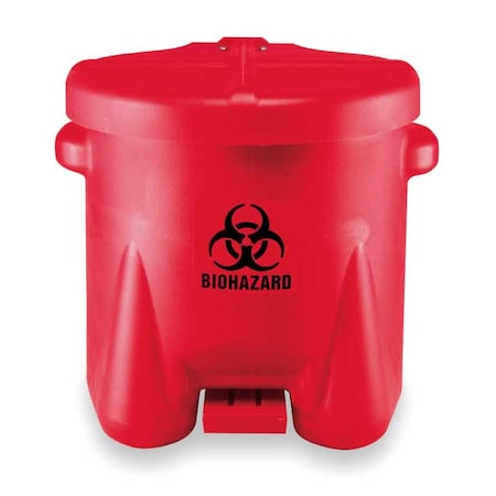 Biohazard Step On Waste Can, 10 Gallon Capacity, Polyethylene, Red, 18 in Width x 18 in Height MPN:945BIO