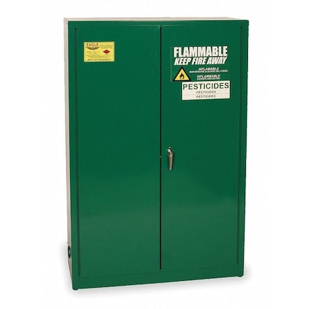 Hazardous Material Storage Cabinet, 45 gal, 2 Shelves, Steel, 43 in W x 65 in H x 18 in D, Green MPN:PEST47X