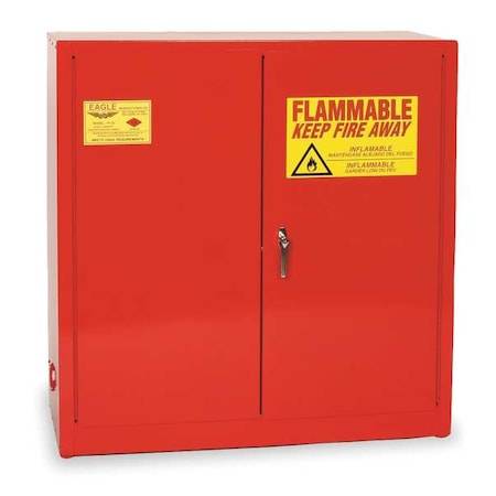 Hazardous Material Storage Cabinet, 40 gal, 3 Shelves, Steel, 43 in W x 44 in H x 18 in D, Red MPN:PI32X