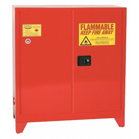 Hazardous Material Storage Cabinet, 40 gal, 3 Shelves, Steel, 43 in W x 48 in H x 18 in D, Red MPN:PI32XLEGS