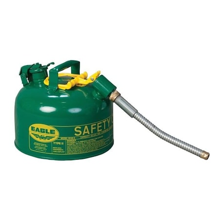 Type II Safety Can, Galvanized Steel, 2.5 gal, 5/8 in Metal Hose, Green, Combustibles MPN:U226SX5G