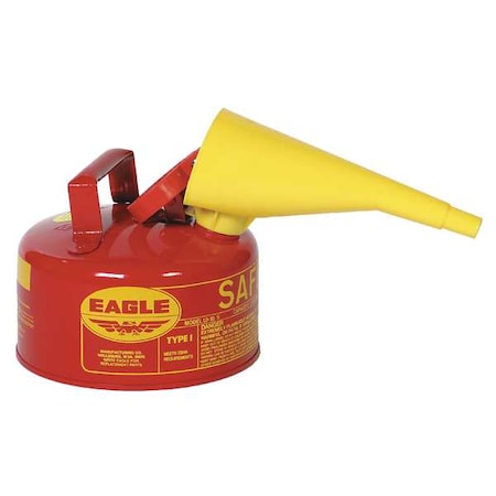 Type 1 Safety Can, Galvanized Steel, 1 gal, Self-Closing Lid, Includes Funnel, Red, Flammables MPN:UI10FS