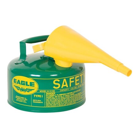 Type I Safety Can, Galvanized Steel, 1 gal, Green, Self-Closing Lid, Includes Funnel, Combustibles MPN:UI10FSG