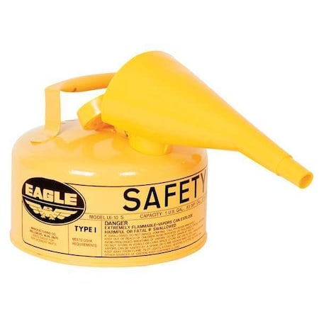 Type I Safety Can, Galvanized Steel, 1 gal, Self-Closing Lid, Yellow, Includes Funnel, Diesel MPN:UI10FSY
