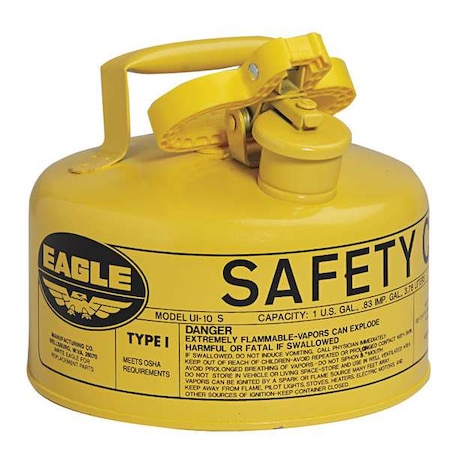 Type I Safety Can, Galvanized Steel, 1 gal, Self-Closing Lid, Yellow, 9 in Dia., Diesel MPN:UI10SY
