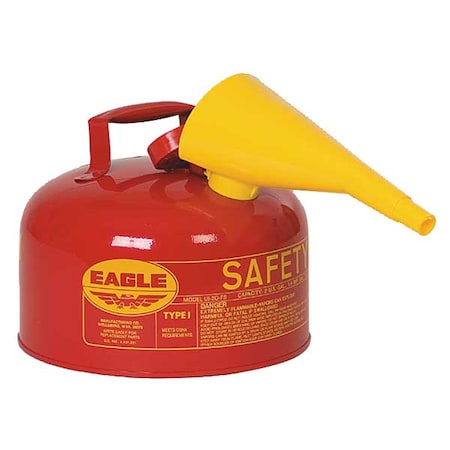 Type I Safety Can, Galvanized Steel, 2 gal, Self-Closing Lid, Includes Funnel, Red, Flammables MPN:UI20FS