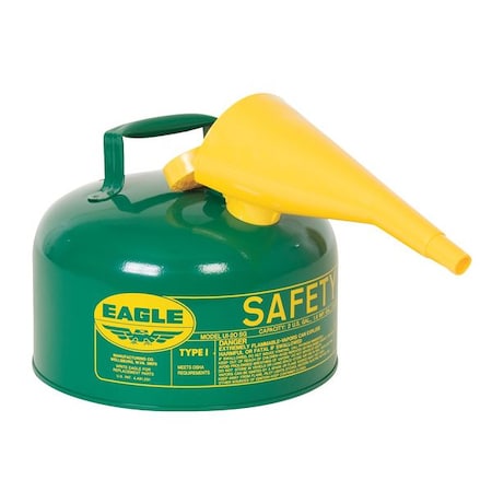 Type I Safety Can, Galvanized Steel, 2 gal, Green, Self-Closing Lid, Includes Funnel, Combustibles MPN:UI20FSG