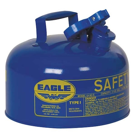 Type I Safety Can, Galvanized Steel, 2 gal, Self-Closing Lid, Blue, 11.25 in Dia., Kerosene MPN:UI20SB