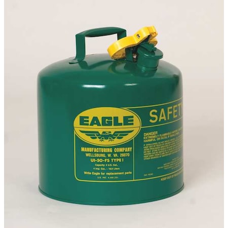 Type I Safety Can, Galvanized Steel, 2 gal, Green, Self-Closing Lid, 11.25 in Dia., Combustibles MPN:UI20SG