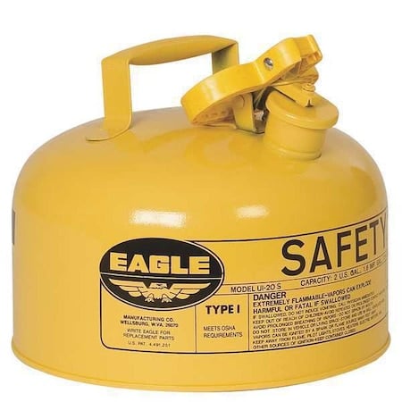 Type I Safety Can, Galvanized Steel, 2 gal, Self-Closing Lid, Yellow, 9 in Dia., Diesel MPN:UI20SY