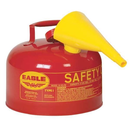Type I Safety Can, Galvanized Steel, 2.5 gal, Self-Closing LId, Includes Funnel, Red, Flammables MPN:UI25FS