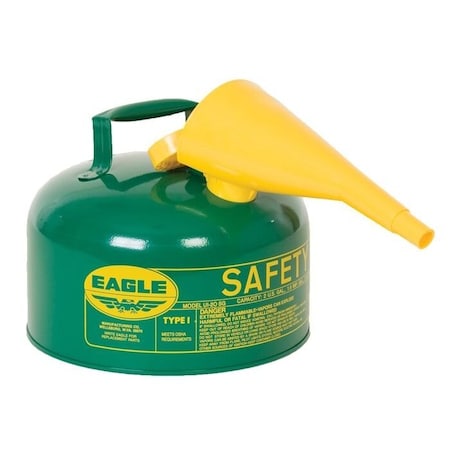 Type I Safety Can, Galvanized Steel, 2.5 gal, Self-Closing Lid, Includes Funnel, Green, Combustibles MPN:UI25FSG