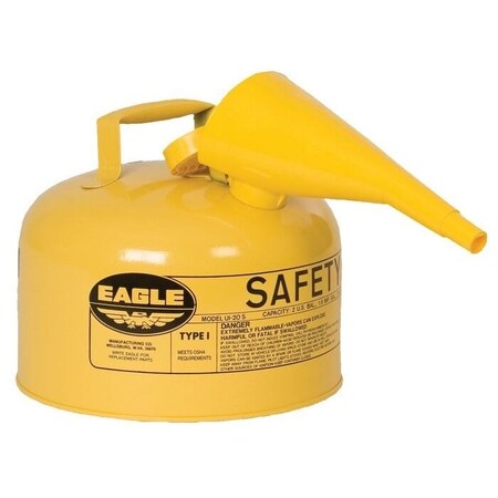 Type I Safety Can, Galvanized Steel, 2.5 gal, Self-Closing Lid, Includes Funnel, Yellow, Diesel MPN:UI25FSY
