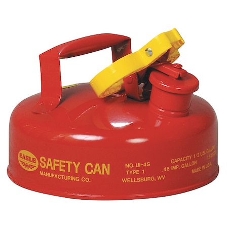 Type I Safety Can, Galvanized Steel, 2 qt, Self-Closing Lid, 9 in Dia., Red, Flammables MPN:UI4S