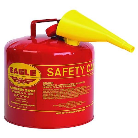 Type I Safety Can, Galvanized Steel, 5 gal, Self-Closing Lid, Includes Funnel, Red, Flammables MPN:UI50FS