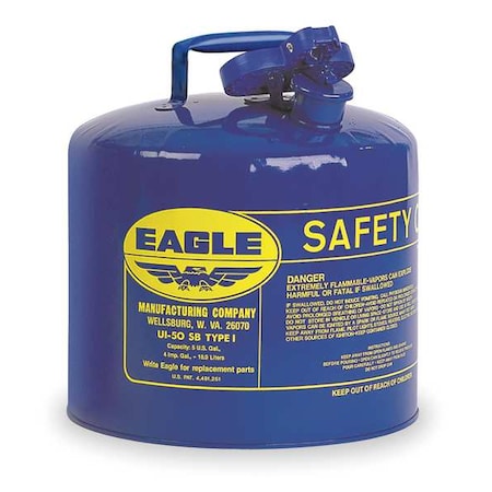 Type I Safety Can, Galvanized Steel, 5 gal, Self-Closing Lid, 12.5 in Dia., Blue, Kerosene MPN:UI50SB
