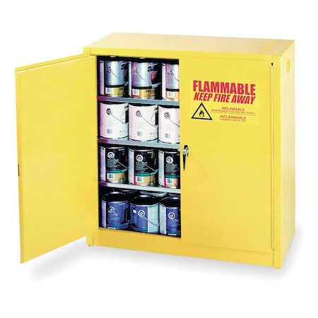 Hazardous Material Storage Cabinet, 40 gal, 3 Shelves, Steel, 43 in W x 44 in H x 18 in D, Yellow MPN:YPI32X