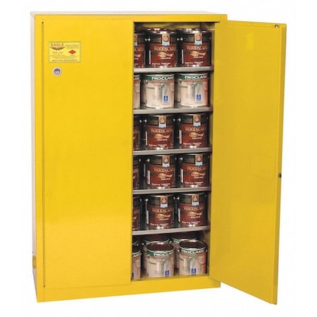 Hazardous Material Storage Cabinet, 60 gal, 5 Shelves, Steel, 43 in W x 65 in H x 18 in D, Yellow MPN:YPI47X