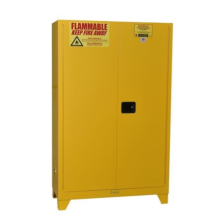 Hazardous Material Storage Cabinet, 60 gal, 5 Shelves, Steel, 43 in W x 69 in H x 18 in D, Yellow MPN:YPI47XLEGS