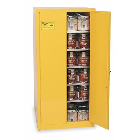 Hazardous Material Storage Cabinet, 96 gal, 5 Shelves, Steel, 34 in W x 65 in H x 34 in D, Yellow MPN:YPI62X