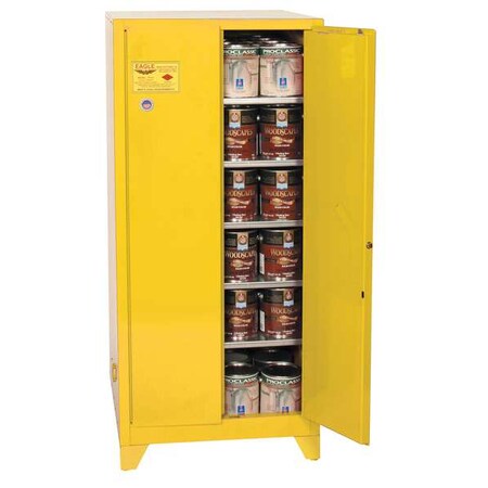 Hazardous Material Storage Cabinet, 96 gal, 5 Shelves, Steel, 34 in W x 69 in H x 34 in D, Yellow MPN:YPI62XLEGS