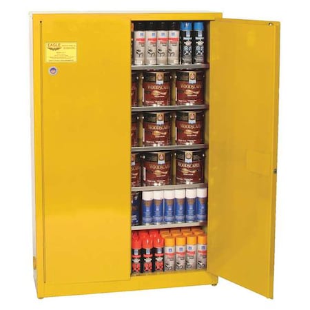 Hazardous Material Storage Cabinet, 30 gal, 5 Shelves, Steel, 43 in W x 65 in H x 12 in D, Yellow MPN:YPI77X