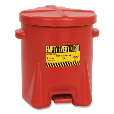 6-GAL. Red Poly Oily Waste Can w/Foor Leve MPN:933FL