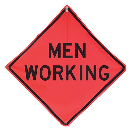 Men Working Traffic Sign, 48 in Height, 48 in Width, Polyester, PVC, Diamond, English MPN:14Z557
