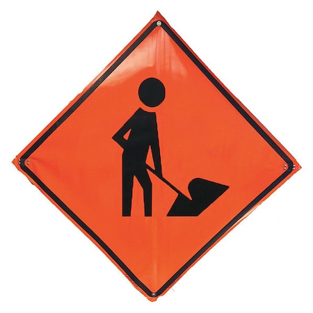 Workers Ahead Traffic Sign, 36 in H, 36 in W, Vinyl, Diamond, No Text, 1UBP4 MPN:1UBP4