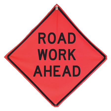Road Work Ahead Traffic Sign, 36 in Height, 36 in Width, Polyester, PVC, Diamond, English MPN:1UBP5