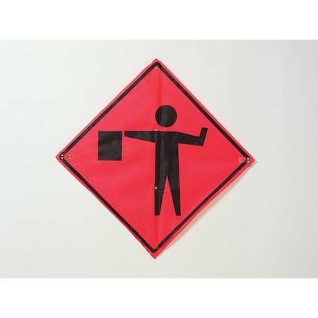 Flagger Ahead Traffic Sign, 48 in H, 48 in W, Vinyl, Diamond, No Text, 669-C/48-DGFO-FS MPN:669-C/48-DGFO-FS