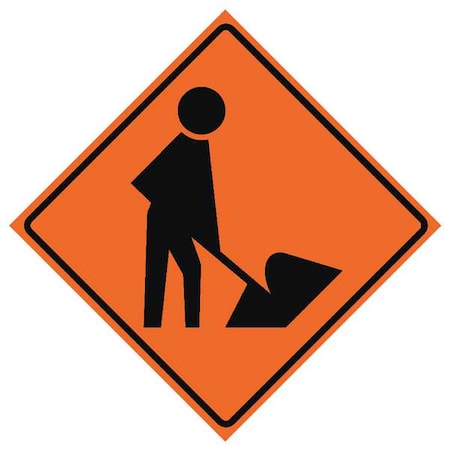 Workers Ahead Traffic Sign, 48 in H, 48 in W, Polyester, PVC, Diamond, No Text, 669-C/48-EMO-MS MPN:669-C/48-EMO-MS