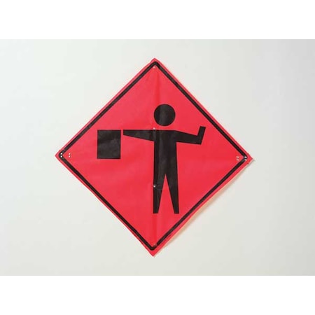 Flagger Ahead Traffic Sign, 48 in H, 48 in W, Vinyl, Diamond, No Text, 669-C/48-NRVFO-FS MPN:669-C/48-NRVFO-FS