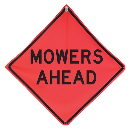 Mowing Ahead Traffic Sign, 48 in H, 48 in W, Polyester, PVC, Diamond, English, 8CD69 MPN:8CD69