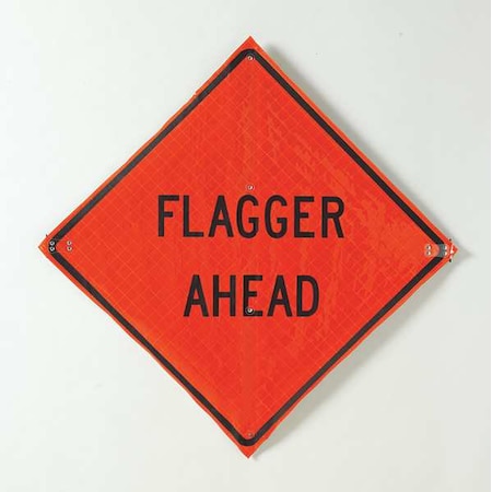 Flagger Ahead Traffic Sign, 36 in W, 36 in H, Polyester, PVC, Orange MPN:C/36-EMO-3FH-HD FLAGGER AHEAD