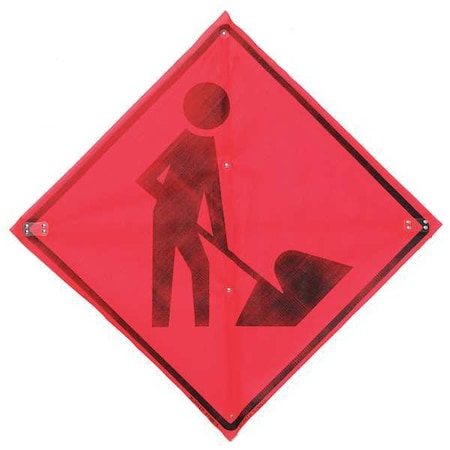 Workers Ahead Traffic Sign, 36 in W, 36 in H, Polyester, PVC, Orange MPN:C/36-EMO-3FH-HD MEN WORK SYM