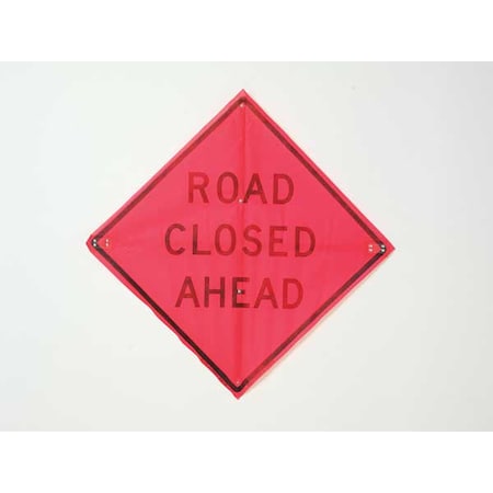 Road Closed Ahead Traffic Sign, 36 in W, 36 in H, Polyester, PVC, Orange MPN:C/36-EMO-3FH-HD ROAD CLOSED AHEAD