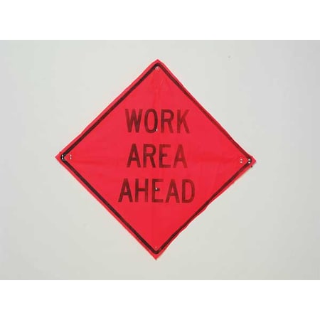 Work Area Ahead Traffic Sign, 36 in W, 36 in H, Polyester, PVC, Orange MPN:C/36-EMO-3FH-HD WORK AREA AHEAD