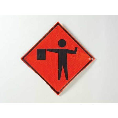 Flagger Ahead Traffic Sign, 36 in Height, 36 in Width, Polyester, PVC, Diamond, No Text MPN:C/36-SBFO-3FH-HD FLAGGER SYMBOL