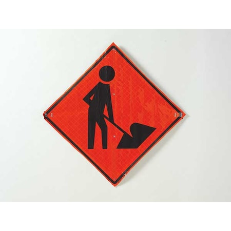 Workers Ahead Traffic Sign, 36 in H, 36 in W, Vinyl, Diamond, No Text, C/36-SBFO-3FH-HD MEN WORK SYM MPN:C/36-SBFO-3FH-HD MEN WORK SYM