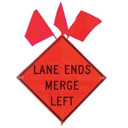 Lane Ends Traffic Sign, 36 in H, 36 in W, Vinyl, Diamond, English, C/36-SBFO-3FH-HD MERGE LEFT MPN:C/36-SBFO-3FH-HD MERGE LEFT