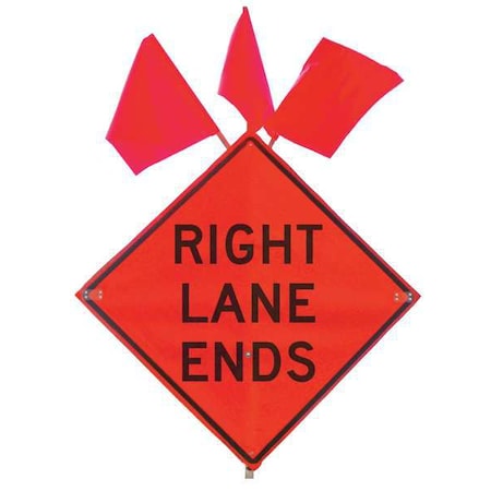 Lane Ends Traffic Sign, 36 in H, 36 in W, Vinyl, Diamond, English, C/36-SBFO-3FH-HD RIGHT LANE ENDS MPN:C/36-SBFO-3FH-HD RIGHT LANE ENDS