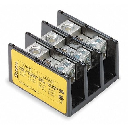 Miniature Distribution Block, 3 Poles, 14 AWG to 2/0 AWG, 175 A, 600 V AC/DC, Black MPN:16220-3