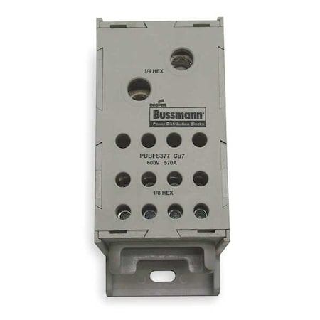 Power Distribution Block, Finger-Safe, 1 Pole, 570 A Copper, 600 V AC/DC, DIN Rail, Panel MPN:PDBFS377